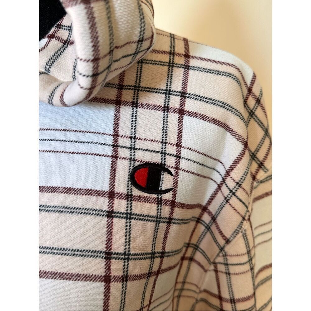 NWOT Champion Cream Plaid Cropped Sweatshirt Sz Small - Picture 4 of 6